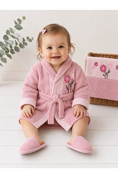 Panfilia 100% Cotton Baby Kids 0-2 Years Old Towel Bathrobe Slippers Set of 5