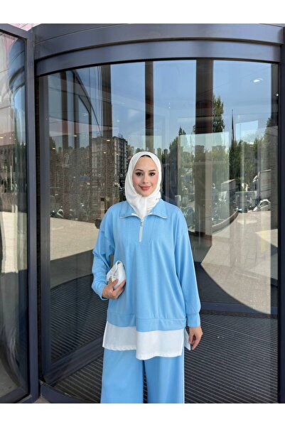 nurvina modest wear Oversize Turn-Down Collar Color Detailed Double Suit