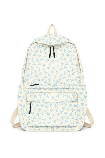 woys 4-Compartment Large Size Blue Bow Patterned Women's Backpack - Daily Use...