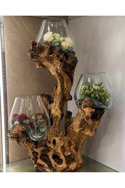 Generic Wooden Decorative Vase with 3 Clear Glass Jars – Versatile Art Piece ...