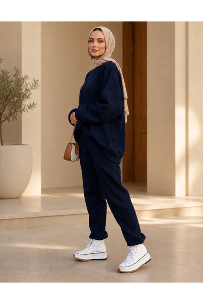 BayBayan Women's Tesettür Crewneck Loose Comfortable Sweat Suit (1 Size Can F...