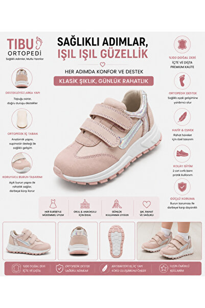 ÖZPINARCI Kız Çocuk Hakiki Deri Ortopedik Sneaker – Şık, Rahat, Günlük Spor A...