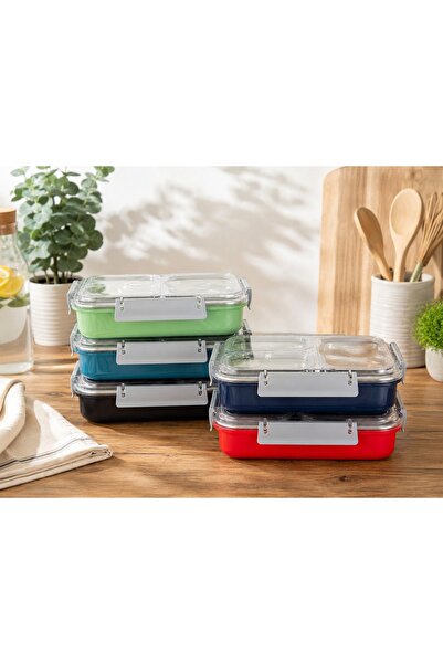 AROW Freshbox Paslanmaz Çelik 3 Bölmeli Yemek Kabı Petrol Yeşili 600ml