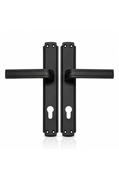 Generic Black Door Handle Set with Long Backplate, Modern Interior Straight D...