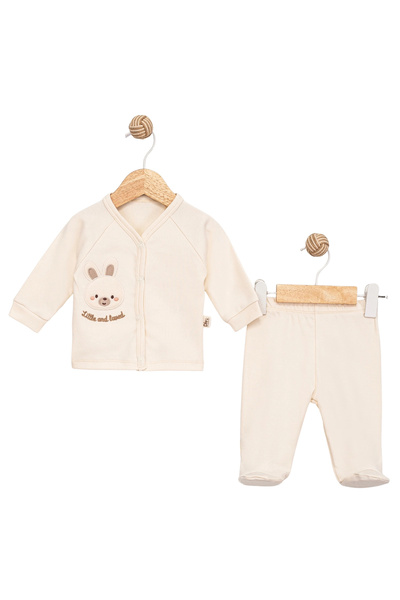 Divonette Unisex Baby Cute Rabbit Embroidered Snapback Set in Ecru 2-Piece Set