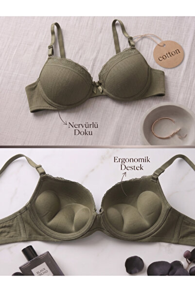 Lavint Homewear Cotton Double Push up Padded Ultra Support Green Underwire Bra
