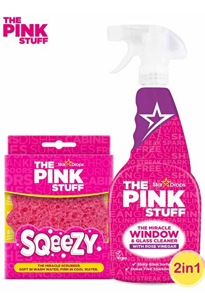 THE PINK STUFF مجموعة ذا بينك ستاف لتنظيف الزجاج والنوافذ 750 مل بخلاصة خل ال...