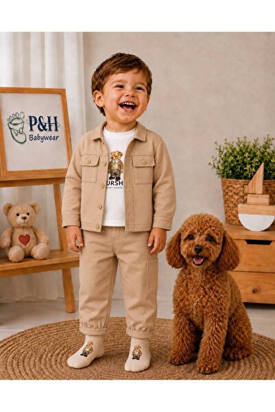 P&H BABYWEAR طقم من 4 قطع للأولاد الصغار/الأطفال مع جوارب غاباردين سفاري وطبا...