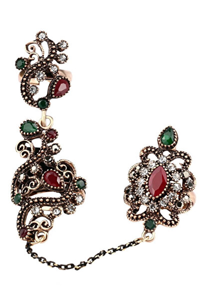 VeeShop Inel vintage dublu, legat cu lantisor fatetat, model turcesc spiralat...