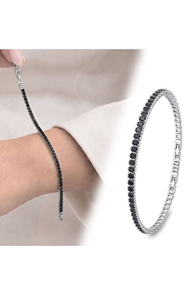 HOŞGÖR ACCESSORIES 4mm white zircon adjustable waterway women's bracelet