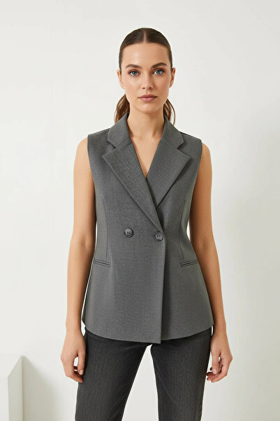 Efnaz style Women's Shawl Collar Asymmetrical Cut Anthracite Vest