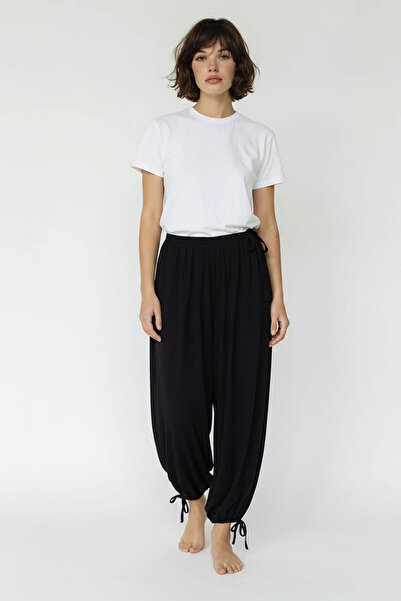 Efnaz style Women's Sandy Shalwar Black Trousers with Adjustable Legs and Wai...