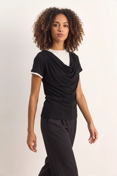Generic Brand Tricou Degaje cu mânecă scurtă pentru femei, negru