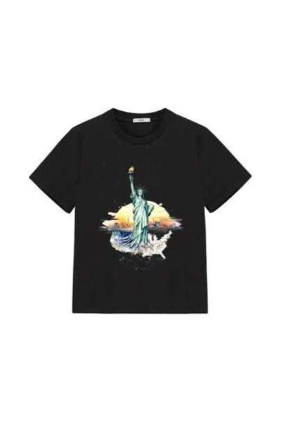 2BIR Men's Patriotic Printed T-Shirt, Featuring Statue Liberty A Map Of Unite...