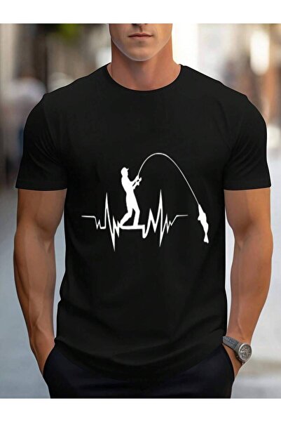 k222 Men's Fishing Silhouette T-Shirt, Muscular Man Graphic Design, Casual Ou...