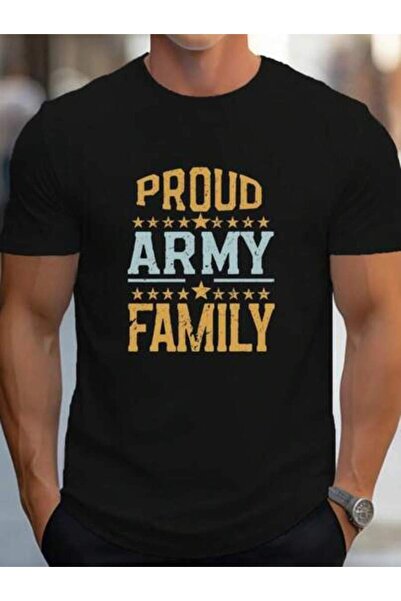 25W PROUD MILITARY FAMILY, Men's Round Neck Comfortable Breathable T-Shirt, S...