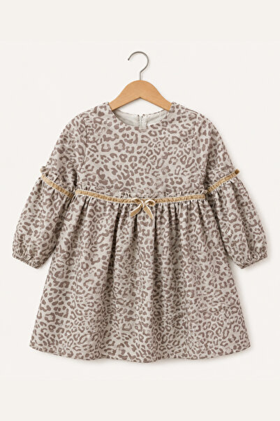 NOBLEKIDS Girl's Leopard Patterned Dress with Ribbon Detail