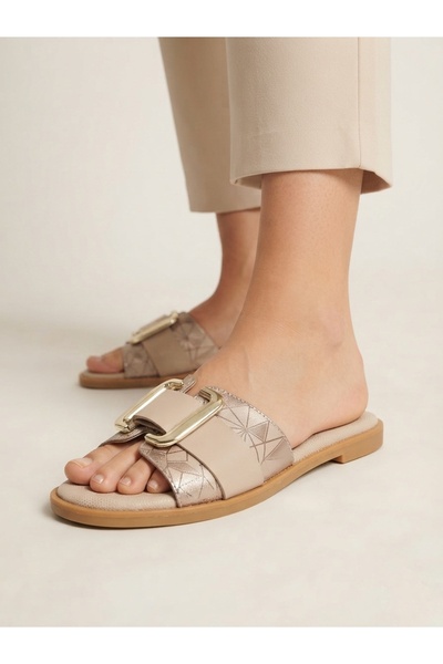 Mammamia 1430 Daily Buckle Poly Sole Comfortable Genuine Leather Slippers