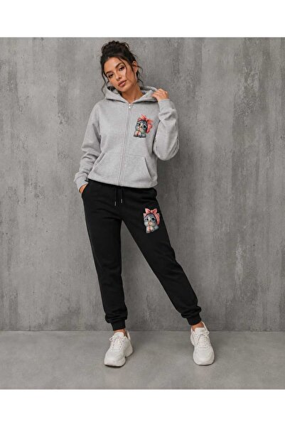CLOTHES33 Hirka Track Suit 2-Piece Combination Winter Fleece Cute Cat Printed...