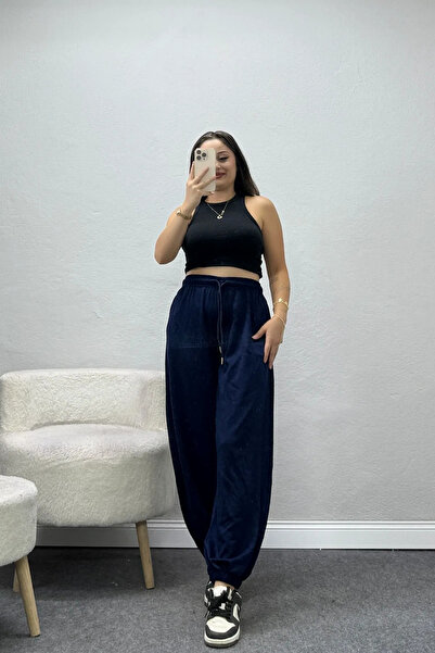 BELENDİR Women's Elastic Cuffed Modal Sweatpants Navy Blue