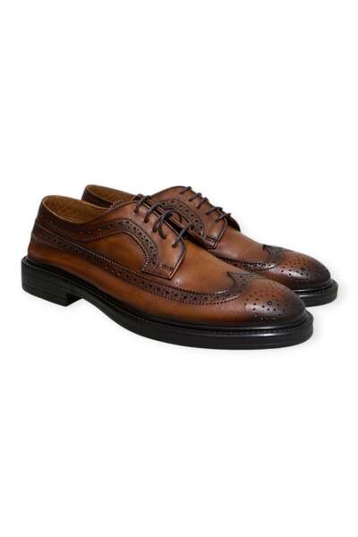 FRANCO CALVANI Brown Lace-Up Genuine Leather Men's Shoes