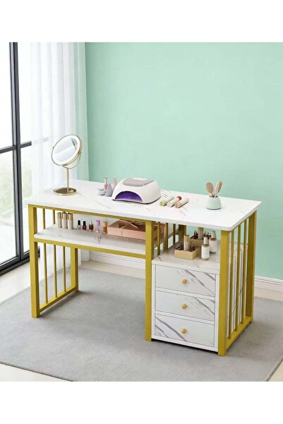 Generic Nail Desk for Tech Salon, Manicure Table with Drawers & Storage Shelf...