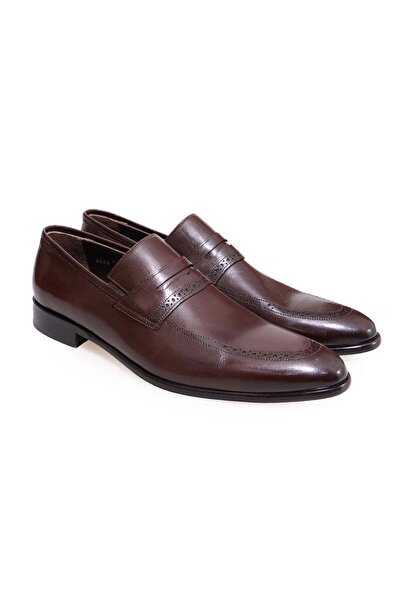 FRANCO CALVANI Brown Laceless Genuine Leather Men's Shoes