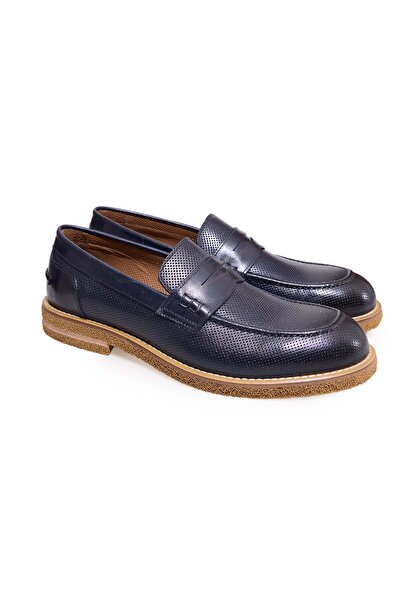FRANCO CALVANI Dark Blue Color Laceless Genuine Leather Men's Shoes