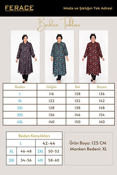 Ferace Kadin Buyuk Beden Çıtır Desen Feramuarlı Tunik