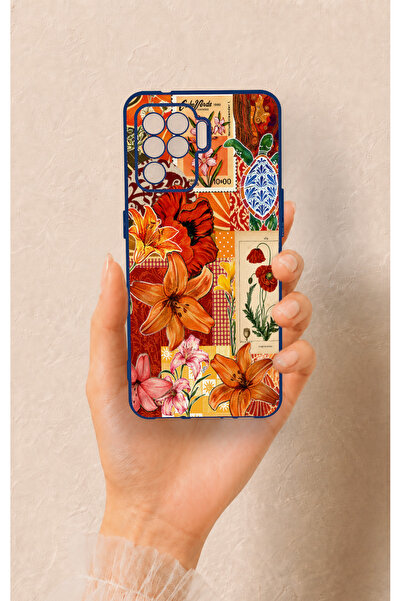 Vip Case Oppo Reno 5 Lite Uyumlu Turuncu Zambak Desenli Silikon Kılıf