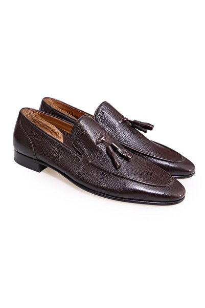 FRANCO CALVANI Brown Laceless Genuine Leather Men's Shoes