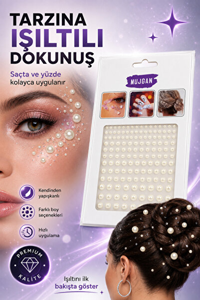MUJGAN Kendinden Yapışkanlı Dekoratif Saç ve Yüz İnci Taş Seti