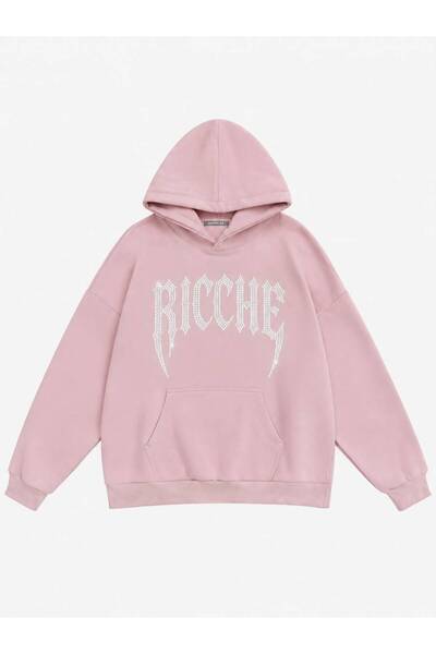 Mad&Calf Women's Ricche Stone Printed Hooded Oversize Sweatshirt
