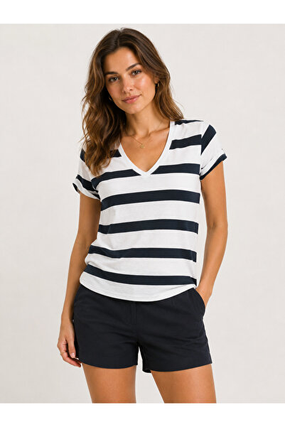 PROLET Women's V-Neck Short Sleeve Striped T-Shirt