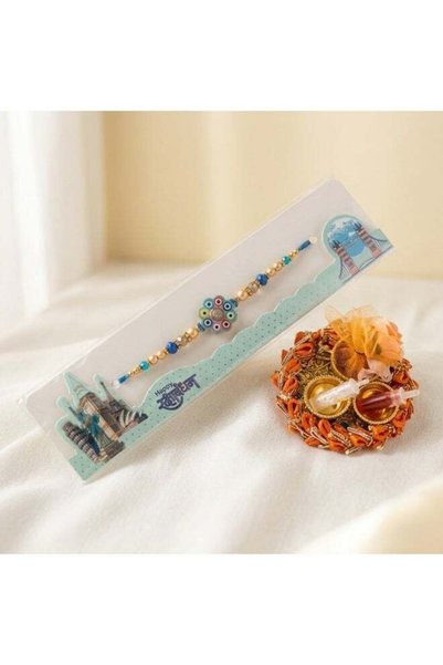 Generic Traditional Rakhi Set of 2 for Brother with Multicolour Beads, Puja Plate, Roli and Chawal