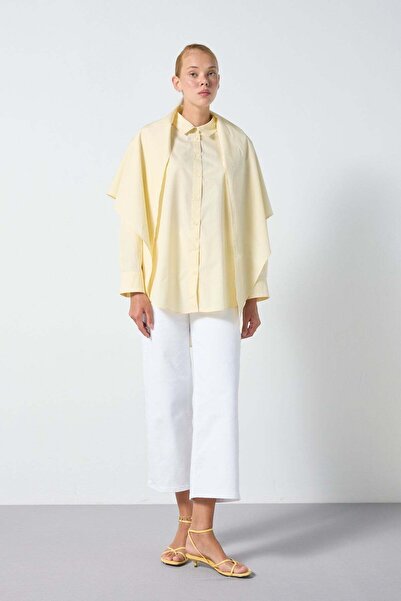 minaaise Women's Yellow Oversize Poplin Shirt with Scarf 31087