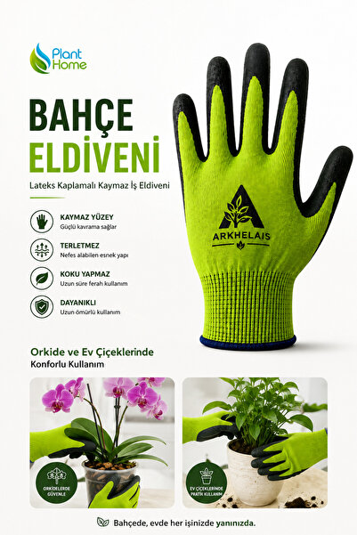 plant-home Bahçe Eldiveni Lateks Kaplamalı Kaymaz Dokunmatik Ekran Uyumlu Kok...