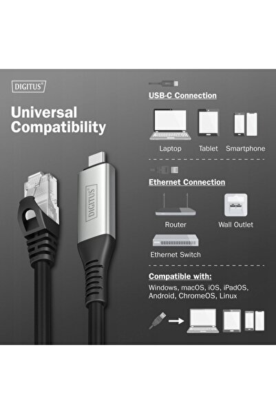 Digitus Adaptor / placă de rețea USB-C RJ45 1Gbps cablu 5m AK-300601-050-S