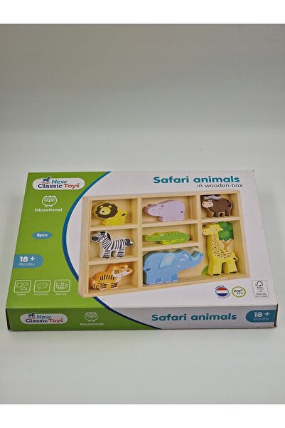 NO BRAND Jucării clasice noi din lemn cu animale de safari, în cutie, pentru ...