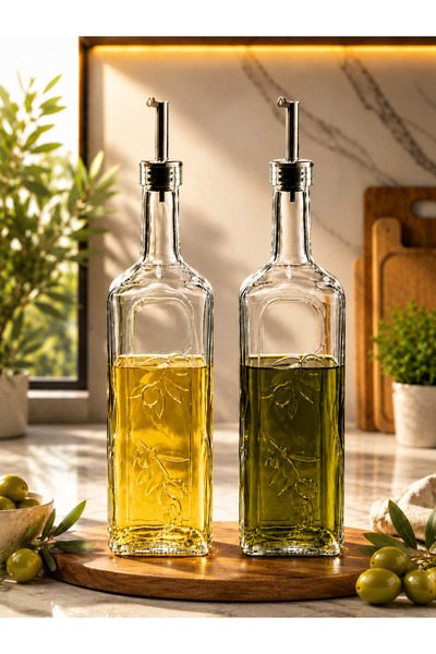 Paşabahçe 2'li 1000 ml Premium Cam Yağdanlık Seti - Metal Kapaklı Damlatmaz A...