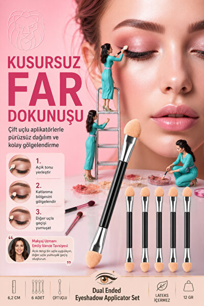 Transformacion 6'lı Çift Uçlu Far Aplikatörü Seti 6.2 cm Göz Makyaj Süngeri 7...