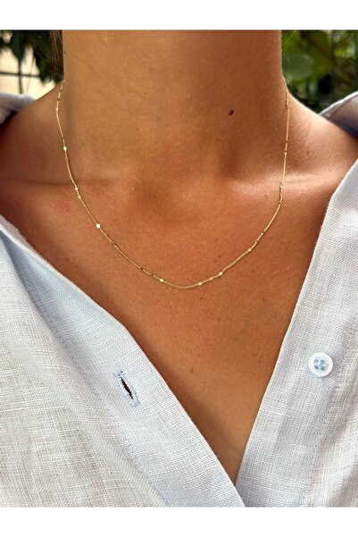 Tuysa Jewelry Çelik ,Özel Seri Gold Minimal Pullu Zincir Kolye