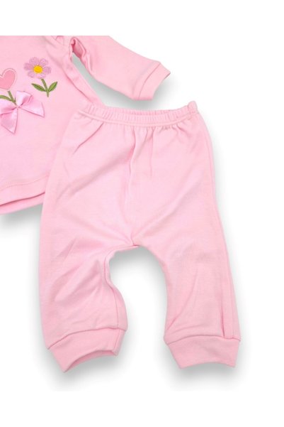 Ege Bebek Baby Girl Seasonal Heart Flower Embroidered Ruffle 3-6-9-12 Months 2 Thread Top and Bottom Two-Piece Baby Set