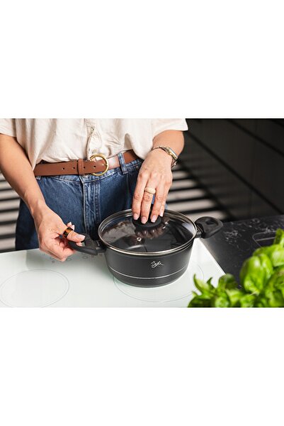 NO BRAND Florina Delux Gessler 28cm 6.5L Oală de aluminiu neagră pentru induc...