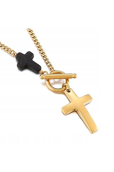 NO BRAND Colier cu cruci Pancerka, culoare aurie, cu închizătoare toggle