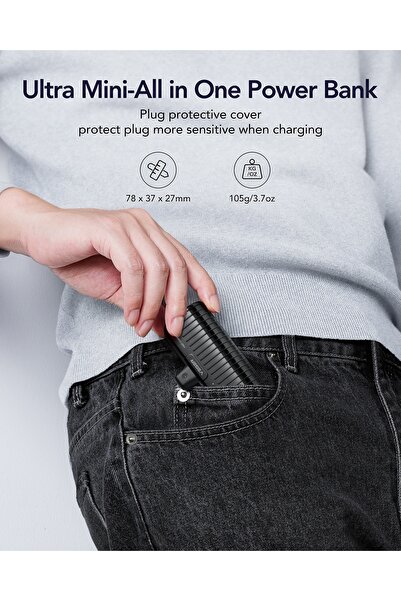 Veger power bank 5000 mAh cu conector Type C încorporat PlugOn PD QC3.0 3A 20W