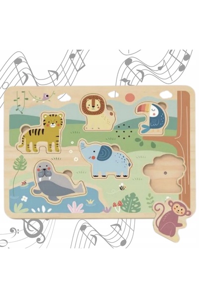 Tooky Toy Puzzle interactiv din lemn cu animale