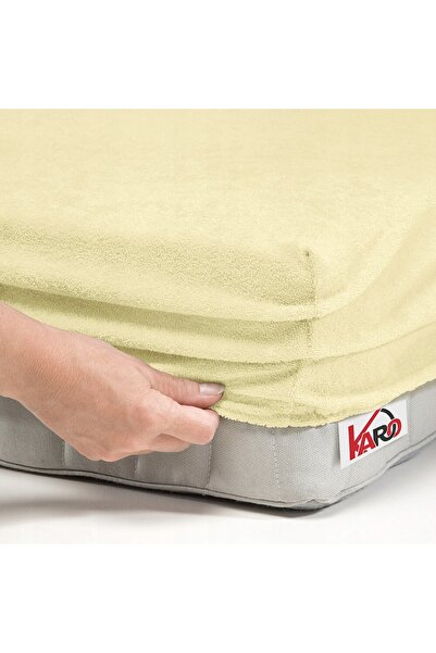 NO BRAND Cearșaf de pat din frotir cu elastic 120x200 crem 003 grosime 200g/m...
