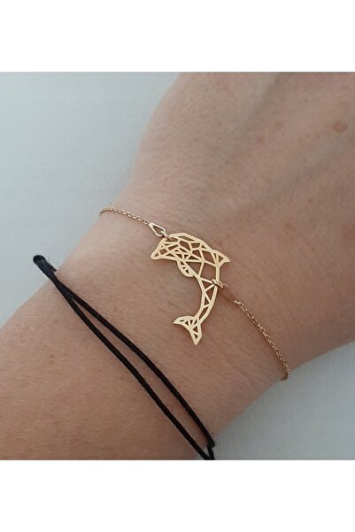 NO BRAND Brățară aurie cu delfin origami, argint 925