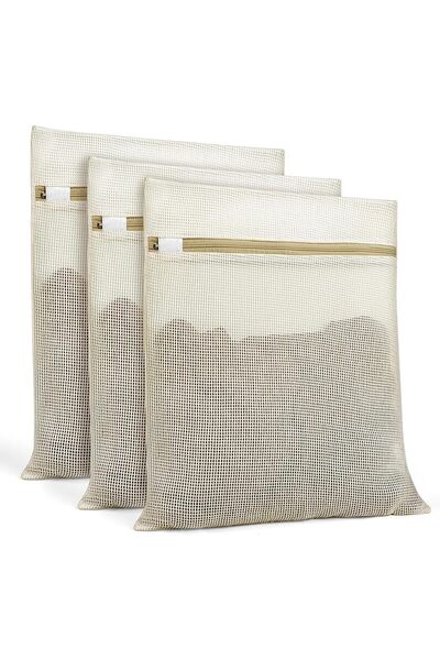 Arabest Mesh Laundry Bags,3 Pcs Durable Natural Cotton Wash Bags with Sturdy ...